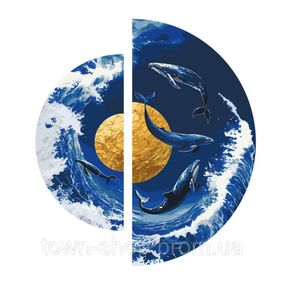 Картина по номерам "Танец китов у золотой планеты" OSR1002 с красками металлик 67х67 см