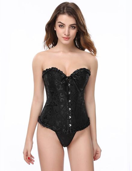 Корсет з квітковим принтом Star Night Corset Top з гачками та шнурівкою, чорний, M | Зображення 1