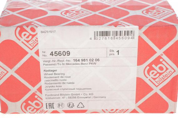 Подшипник ступицы передней задней Mercedes Benz GL-class X164 M-class W164 06- 54x98x50  45609 | Зображення 2