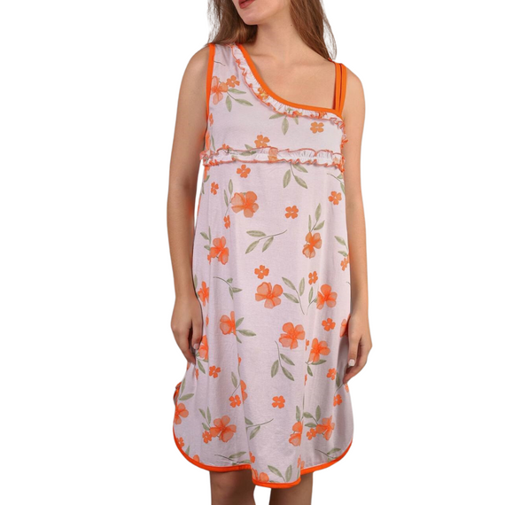 Нічна сорочка жіноча бавовна з малюнками квітів білий-помаранчевий L/XL | Зображення 2