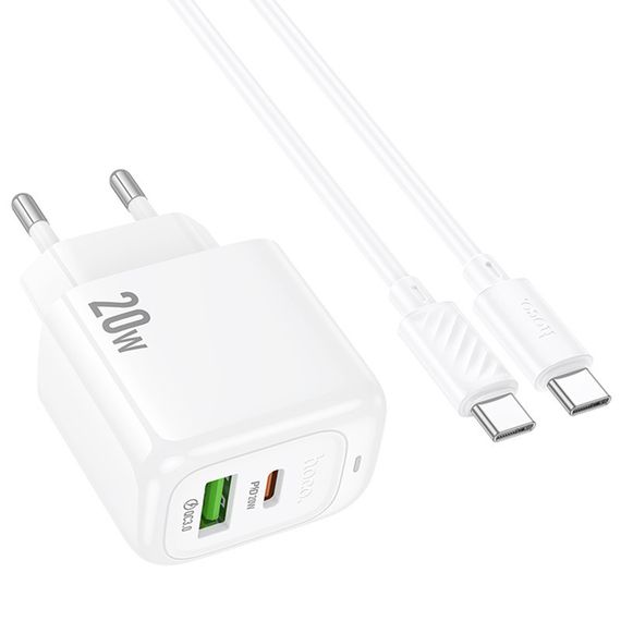 СЗУ Hoco CS54A Surplus PD20W+QC3.0 (1USB-A/1C) + кабель Type-C to Type-C White | Зображення 2