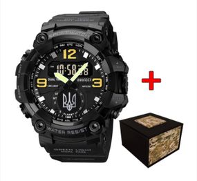 Чоловічий тактичний годинник Awarder 003 Тризуб срібло Black 1202-0202