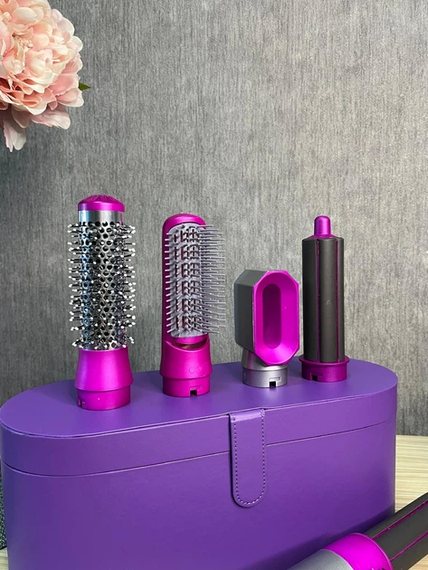 Стайлер + Коробка 5в1 HAIR BRUSH Styler для различных типов волос с функциями придания объема, выпрямления, укладки Фиолетовый | Зображення 2