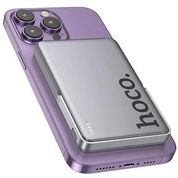 Портативний ЗП Power Bank Hoco Q36 Sunlight magnetic suction+holder PD20W з БЗП 5000 mAh Metal grey | Зображення 4