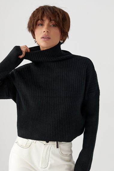 Базовий теплий гольф у рубчик - чорний цвет, ONE SIZE (є розміри) | Зображення 4