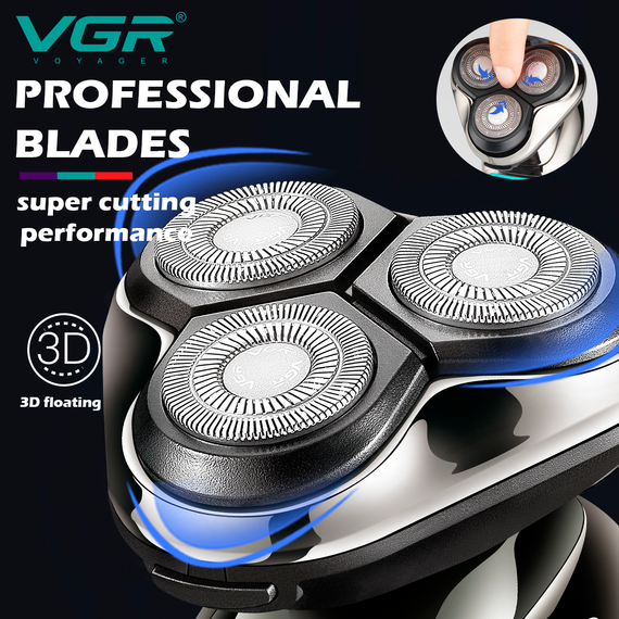 Электробритва VGR V-323 BLACK, роторная, IPX6, LED дисплей | Зображення 3