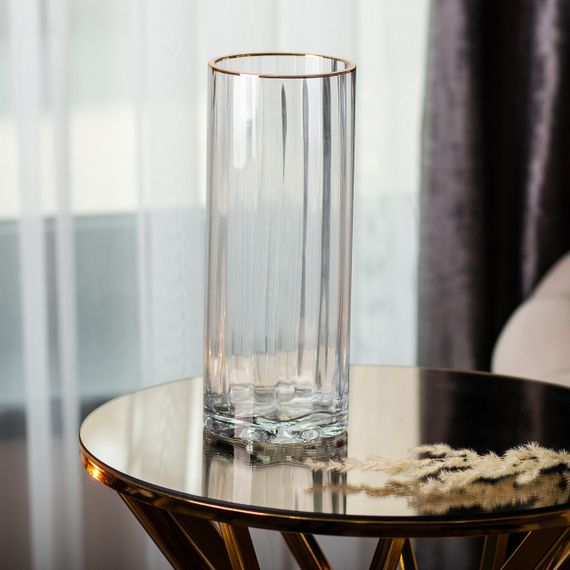 Декоративна ваза для квітів із прозорого скла із золотою окантовкою 25 см HP-1707 | Зображення 2