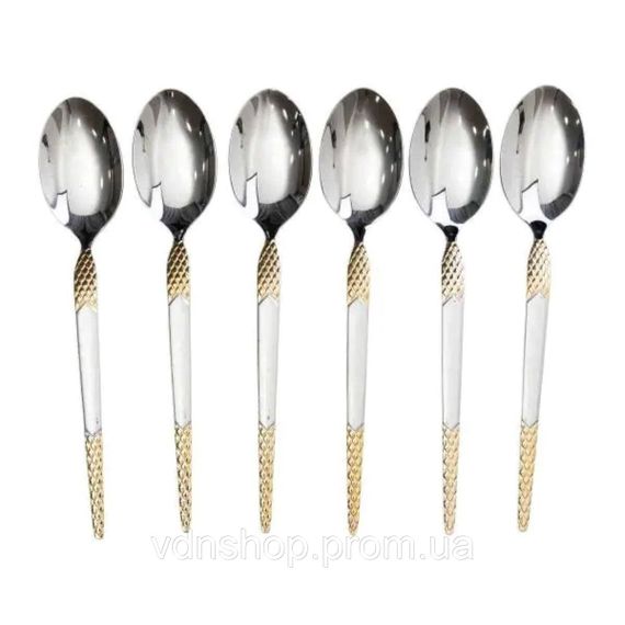 Набір столових ложок 6 штук з нержавіючої сталі ложки столові 21 см Срібло з золотом HP-20-37