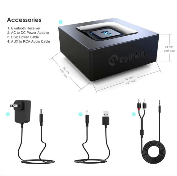 Аудіоадаптер Esinkin Bluetooth для колонок, стереосистем та ПК | Зображення 5