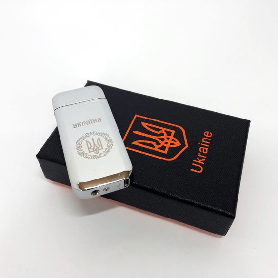 Дугова електроімпульсна запальничка USB Герб України (індикатор заряду, ліхтарик) HL-442. GZ-749 Колір: срібло | Зображення 4