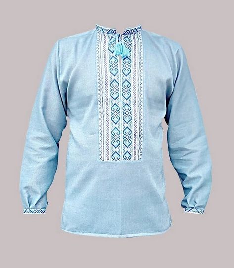 Рубашка Украинская вышиванка 1627 цвет синий размер XL/XXL