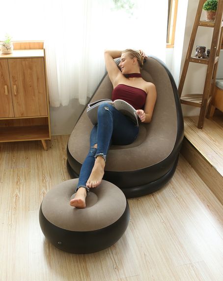 Надувне садове крісло з пуфиком Air Sofa Comfort zd-33223, велюр, 76*130 см | Зображення 6