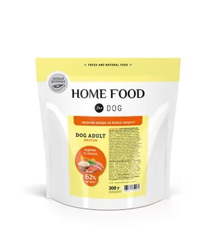 Сухий корм для дорослих собак «Індичка та лосось» DOG ADULT MEDIUM Здорова шкіра і блиск шерсті 300 г