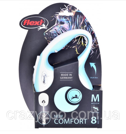 Поводок-рулетка для собак Flexi New Comfort М до 20 кг голубой трос 8 м FL 043110 | Зображення 1
