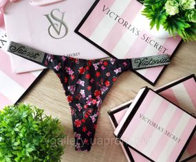Женские трусики Стринги Victoria`s Secret Стразы XL, Черно-красный Прописью