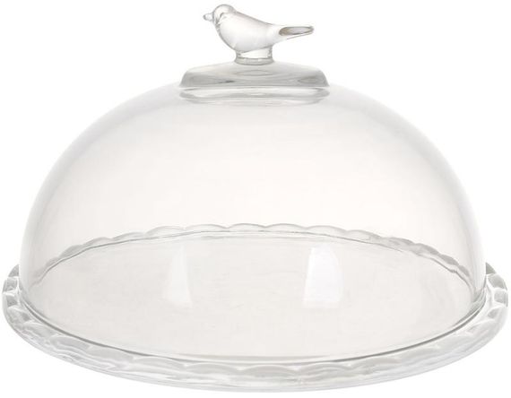 Блюдо скляне "Bird" Ø19см зі скляною кришкою-ковпаком