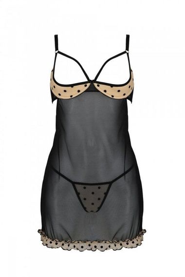 Сорочка Passion MARINA CHEMISE Чорно-бежева 2XL/3XL | Зображення 2