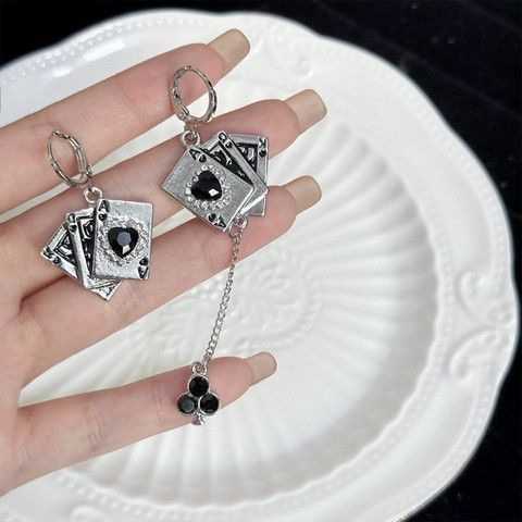 Сережки з гральними картами, сережки з камінцями, сережки карти, сережки з картами, сережки гральні карти, сережки з камінчиками | Зображення 2