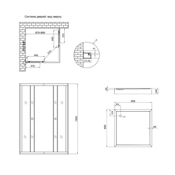Lidz Набір: Душова кабіна Wawel SC90x90.SAT.LOW.DGR, квадратна, скло тоноване 4 мм + Душовий піддон Kapielka ST90x90x14 | Зображення 1
