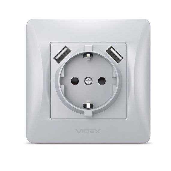 Одинарная розетка с заземлением 2 USB и повышенной огнеупорностью VIDEX BINERA VF-BNSK1GU2-SS серебристая | Зображення 2