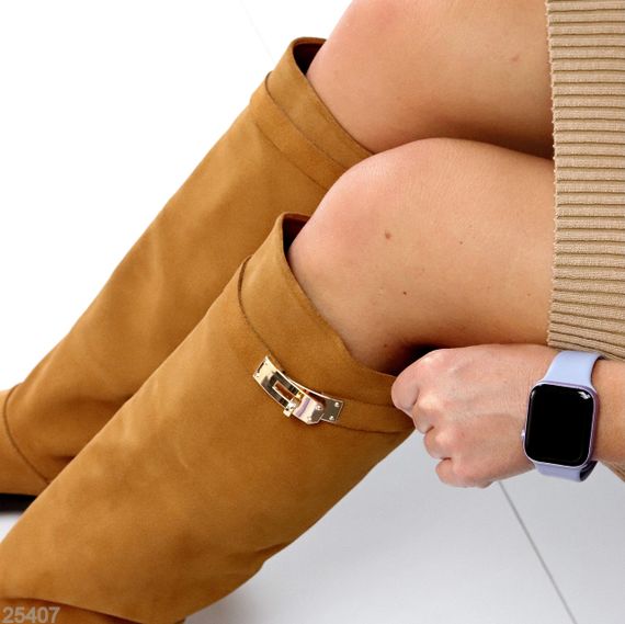 Хітові замшеві чоботи труби жокейки на флісі колір Camel | Зображення 8