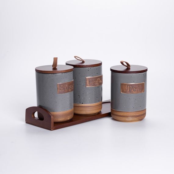 Набір порцелянових банок для сипучих 3 шт по 800 мл з кришками Сірий HP-26-1G | Зображення 3