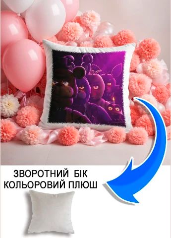 Подушка плюшева Мерч Крафт Дизайн з принтом П'ять ночей з Фредді fnaf 03 сірий плюш квадратна 33х33 см
