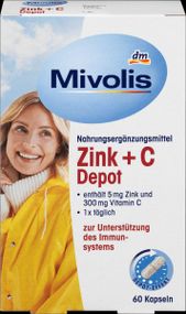 Вітаміни Mivolis Zink + vitamin C Міволіс Цинк + вітамін С, 60 капсул