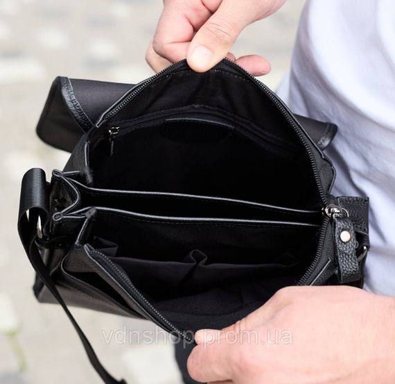 Сумка месенджер 21.5x25x7 шкіряна барсетка для чоловіків Tiding Bag 35775 чорна | Зображення 6