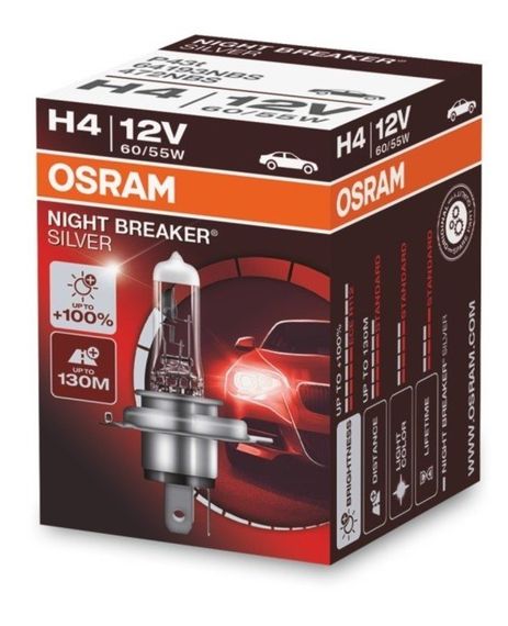 Лампа OSRAM H4 60/55W 12V P43T NIGHT BREAKER SILVER +100% 64193NBS-FS