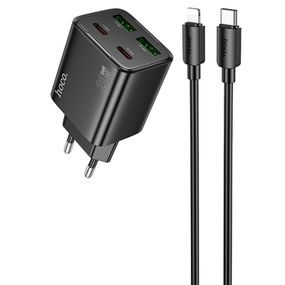 МЗП Hoco N55 Fundador PD20W four-port (2USB-A/2C) + кабель Type-C to Lightning Black