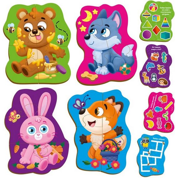 Детские развивающие картонные пазлы "Лесные звери" VT1722-26 с игрой | Зображення 1