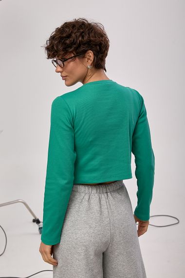 Трикотажний лонгслів у дрібний рубчик - смарагдовий цвет, L (є розміри) | Зображення 1