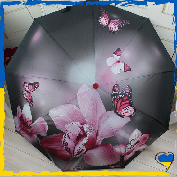 Парасолька жіноча напівавтомат з орхідеями Парасолька антивітер