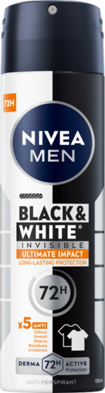 NIVEA MEN Black & White Invisible Антиперспірант-спрей, 72 години, Ultimate Impact 150 мл