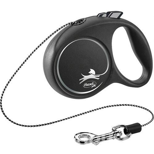 Поводок-рулетка для кошек и собак весом до 12 кг, трос, 5 м Flexi Black Design S Чорний
