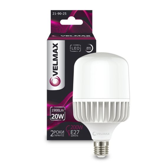 21-90-25 LED лампа Velmax V-A65, 20W, Е27, 6500K, 1900Lm