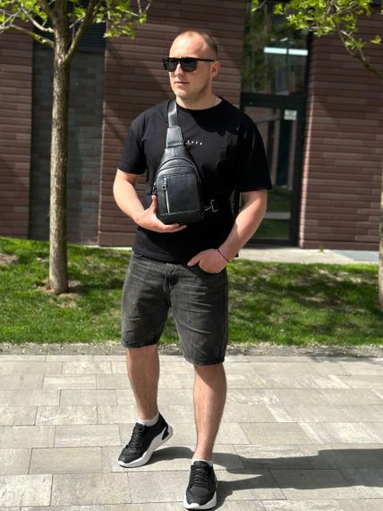 Чоловічий стильний чорний шкіряний слінг на плече TIDING BAG 7862 | Зображення 3