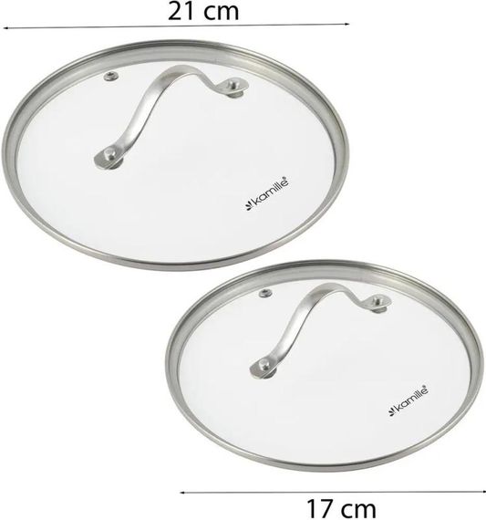 Набір 2 каструлі Kamille Fine Silver Pen 2.1л і 3.7л з нержавіючої сталі зі скляними кришками | Зображення 5