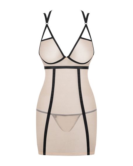 Сорочка і стрінги Obsessive Nudelia chemise Тілесний S/M | Зображення 5