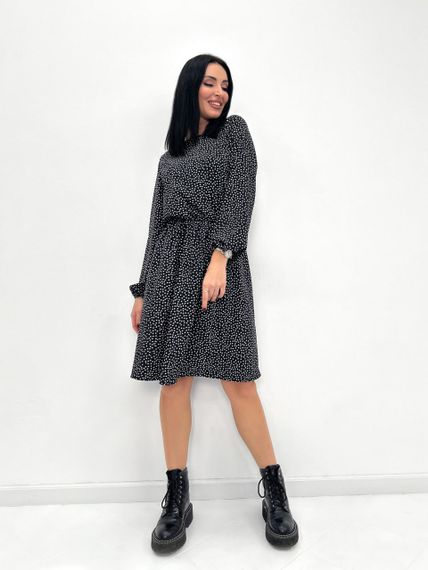 Женское легкое платье в горошек из софта GF08576 цвет черный, размер 42/44 | Зображення 2