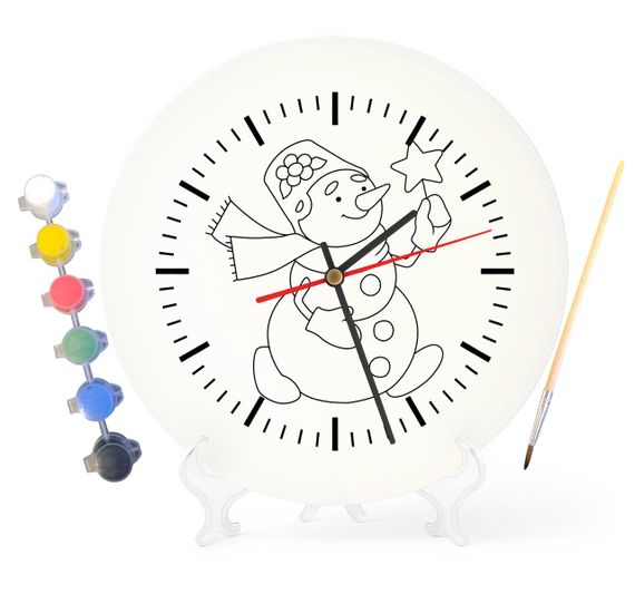 Детский набор для творчества часы раскраска Новогодний Снеговик 30 см (Г0067)