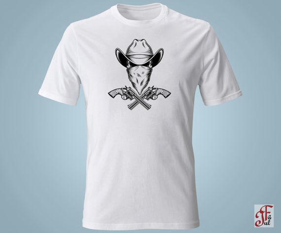 Футболка с принтом   Череп в белой шляпе с пистолетами. XL