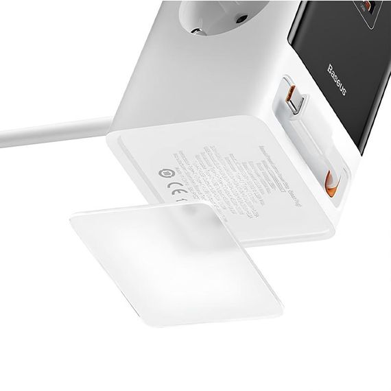 МЗП Baseus OS PowerCombo Digital PowerStrip+Retractable-C 65W (1USB-A/1C/2Socket) (1.5m) (PSLR000) Glacier White | Зображення 2