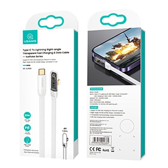 Дата кабель USAMS US-SJ586 Type-C to Lightning PD 20W Right-angle (2m) White | Зображення 2
