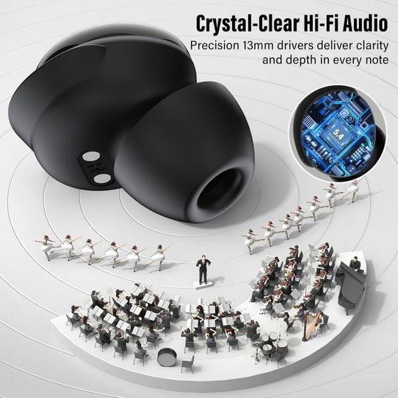 Навушники-вкладиші для сну Bluetooth 5.4 з сенсорним екраном, 48 годин роботи, IPX7, міні гарнітура з еквалайзером, для сну на боц | Зображення 6