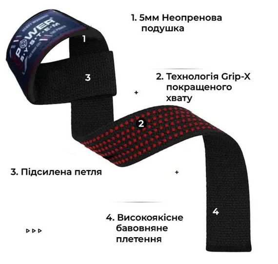 Лямки для тяги Power System PS-3430 XTR-Grip Straps Black/Red (PS-3430_Black-Red) | Зображення 2