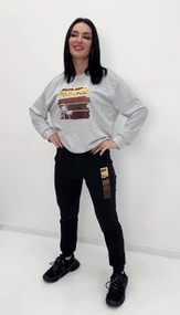 Женский спортивный костюм штаны и свитшот GF07955 цвет серо-черный, размер 54/56