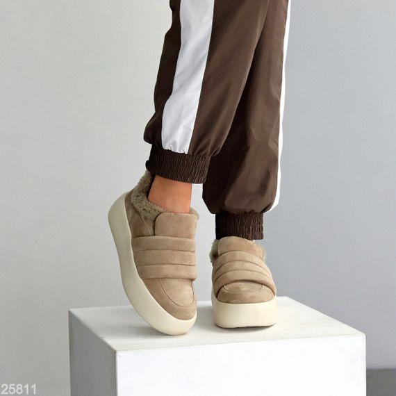 М'які замшеві бежеві автоледі на хутрі на платформі | Зображення 3