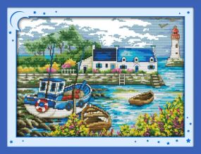 Набір для вишивання за нанесеною на канву схемою  "Scenery of port". AIDA 14CT printed, 40*30 см